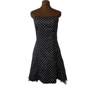 Jessica McClintock for Gunne Sax Polka Dot Satin Strapless Fit&Flare Dress